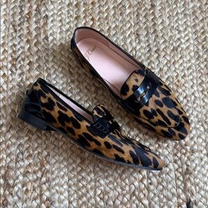 J.Crew 7 Academy Penny Loafers Leopard Calf Hair Flats